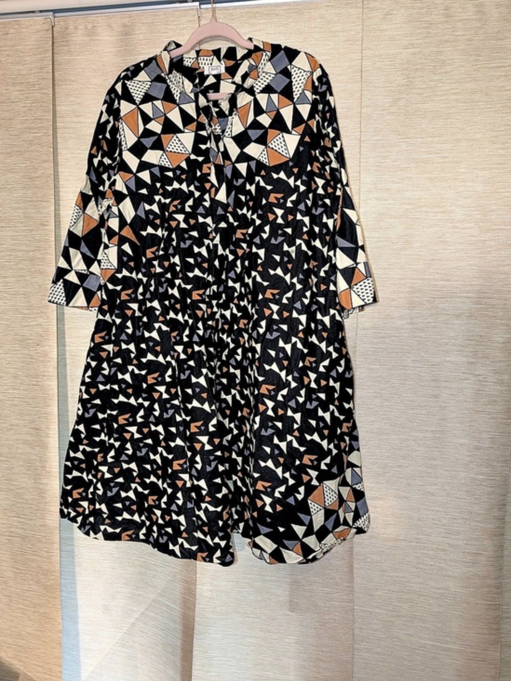 zuri Made In Kenya Geometric Cotton Mini Dress in Black & Orange Size XL